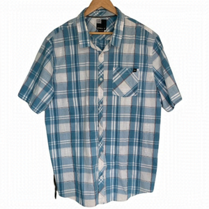 O’NEIL Blue Plaid Short Sleeve Cotton Button Up Shirt Mens XXL Good Condition